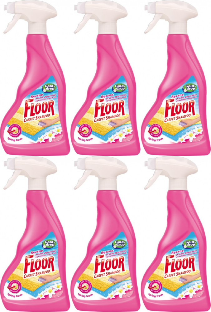 6x Płyn do czyszczenia dywanów Floor Spring Fresh Gold Drop, z rozpylaczem, kwiatowy, 500ml