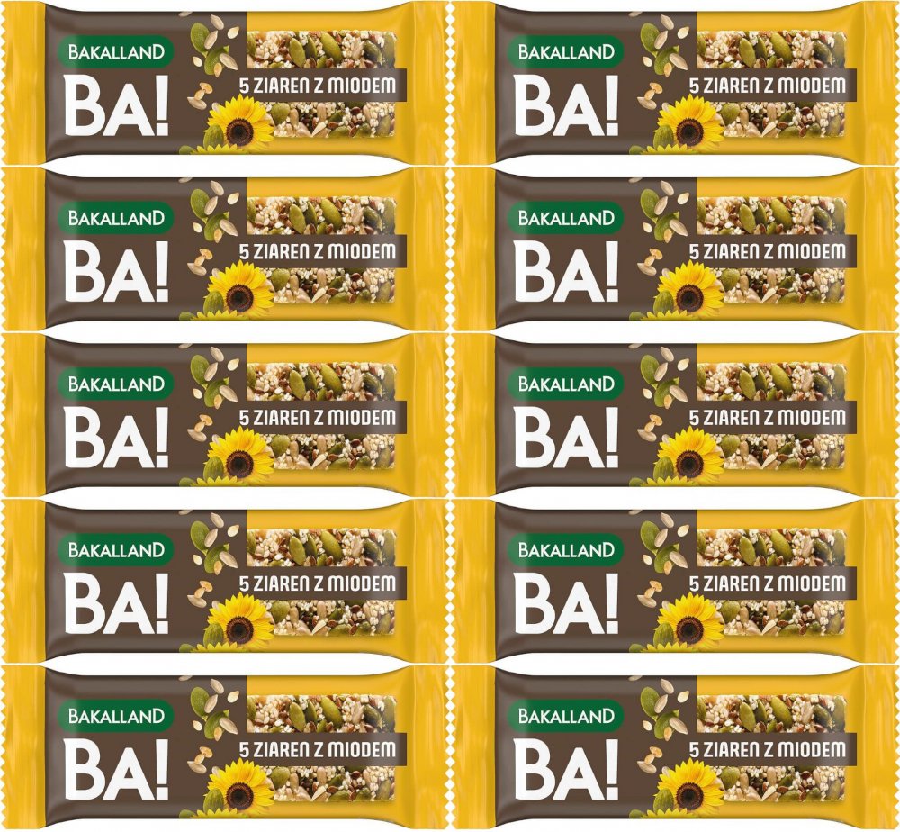 10x Baton zbożowy Bakalland BA!, 5 ziaren z miodem, 40g