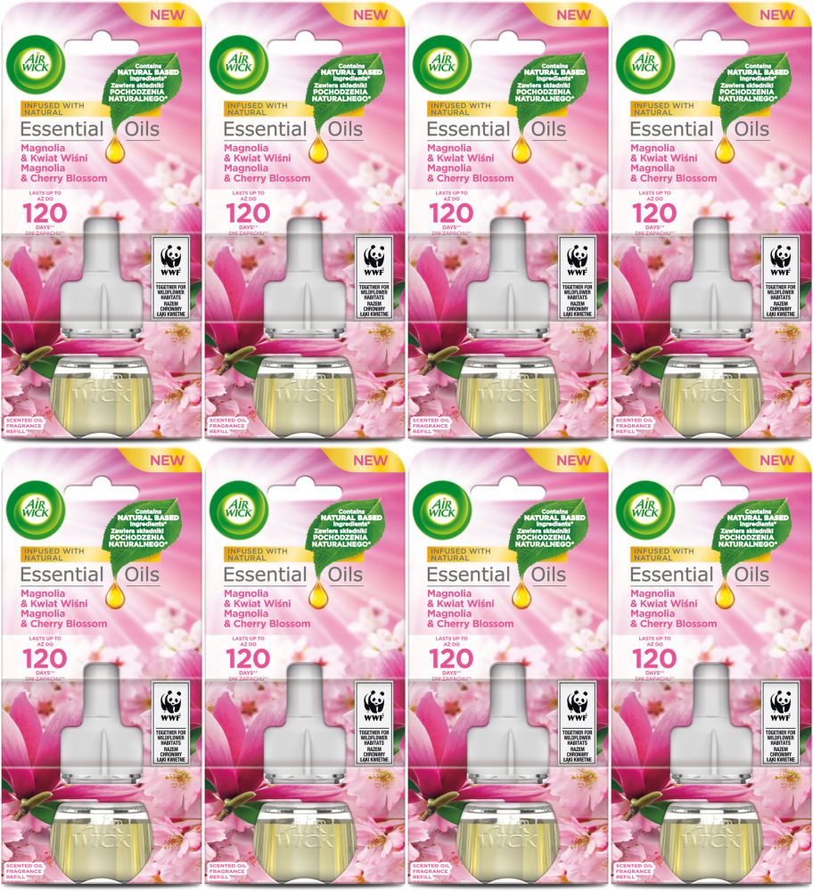 8x Air Wick wkład Essential Oils, Magnolia i Kwiat Wiśni, 19ml