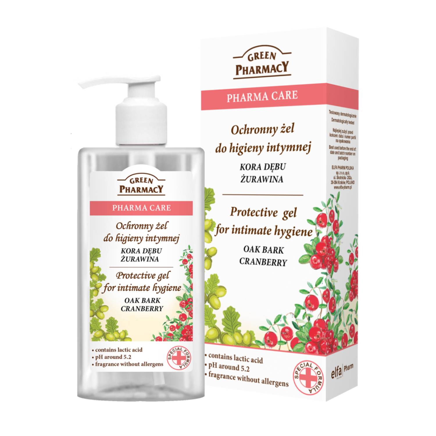 Green pharmacy - pharma care, ochronny żel do higieny intymnej, kora dębu i żurawina, 300 ml