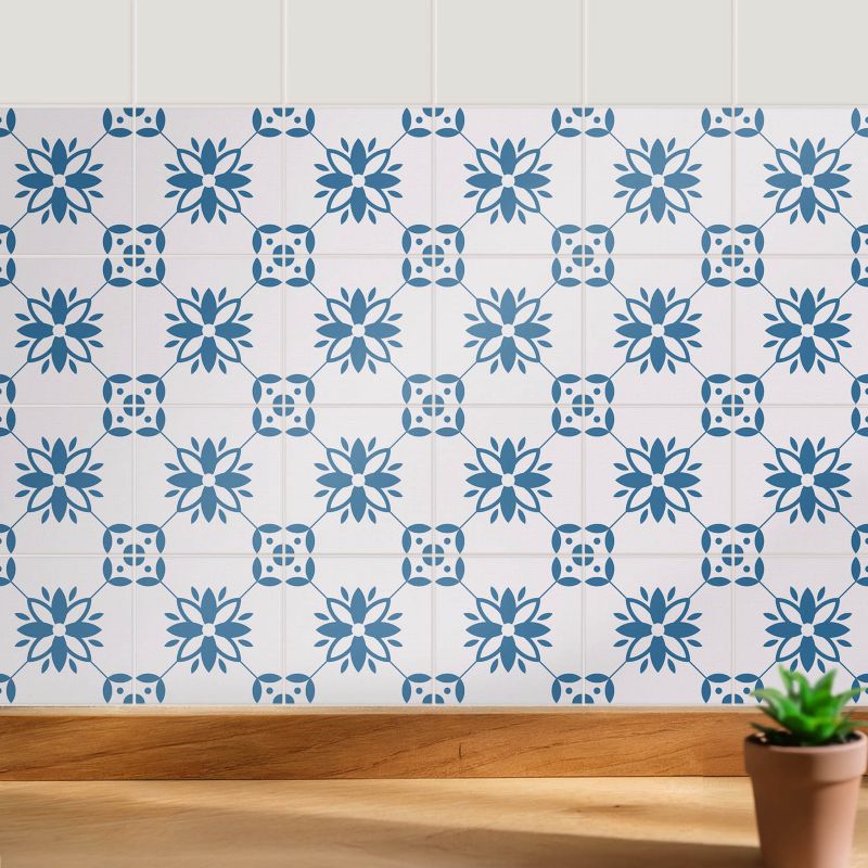 Naklejki na kafelki Wallfluent 10x10 cm Kwiatowe motywy w siatce samoprzylepna folia 24 szt.