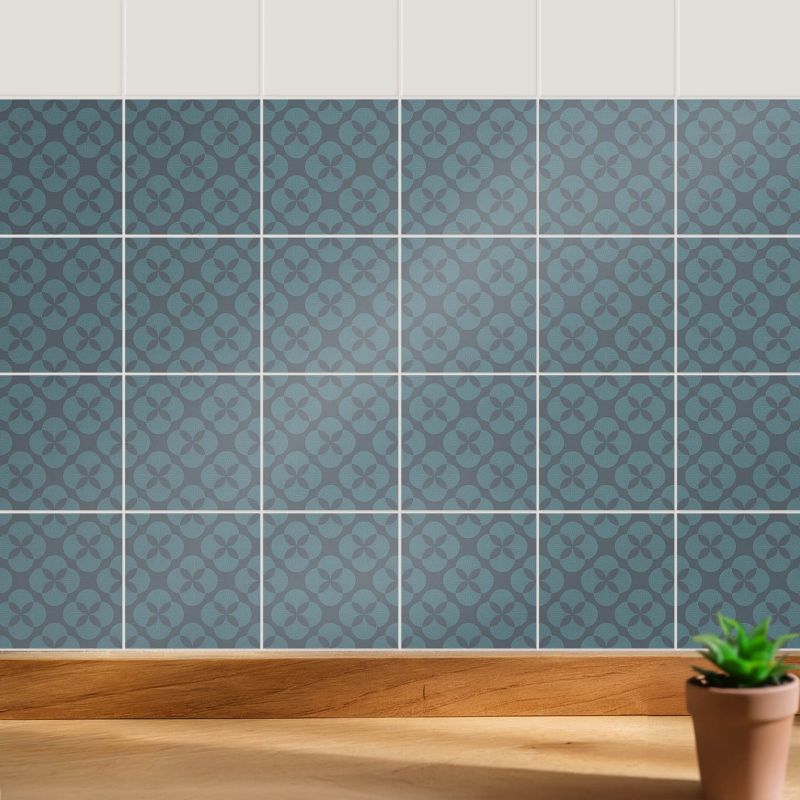 Naklejki na kafelki Wallfluent 15x15 cm Kwiatowy motyw w siatce samoprzylepna folia 24 szt.
