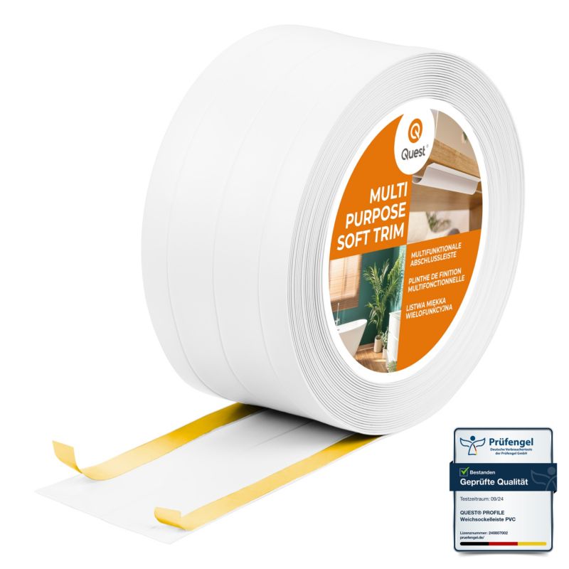 Listwa wykończeniowa W3 z PCV 4w1 120mm, QUEST samoprzylepna, maskująca elastyczna listwa podłogowa, ścienna, biały, 5m