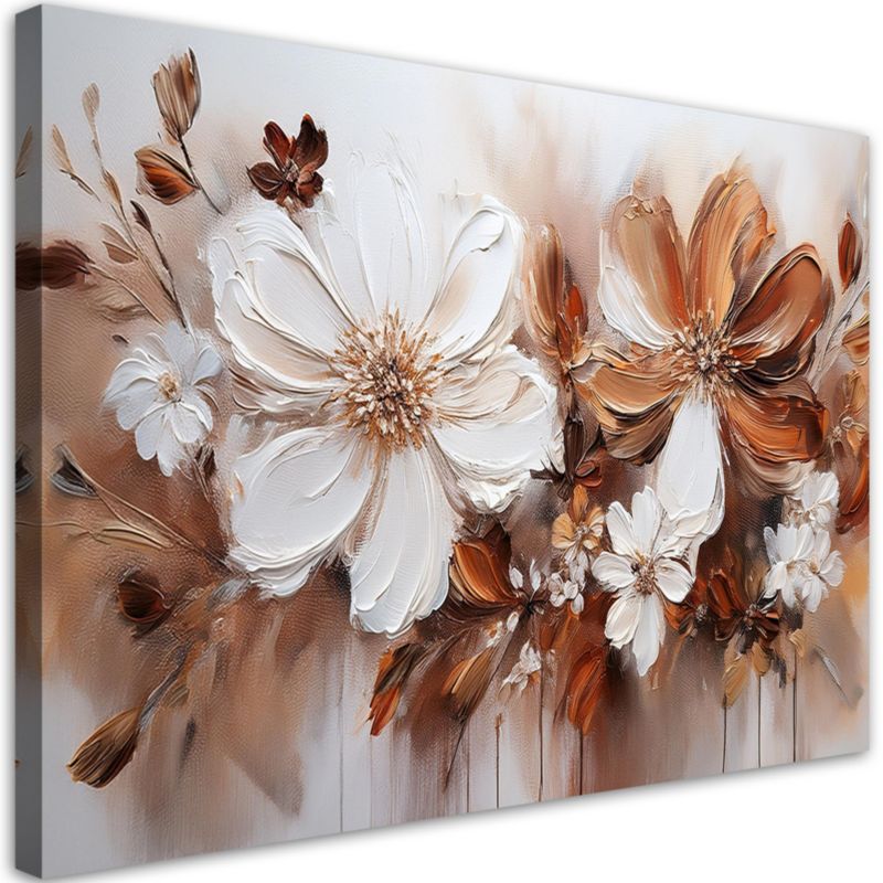 Obraz na płótnie Feeby Brązowo Białe Kwiaty Natura 120x80cm 1szt