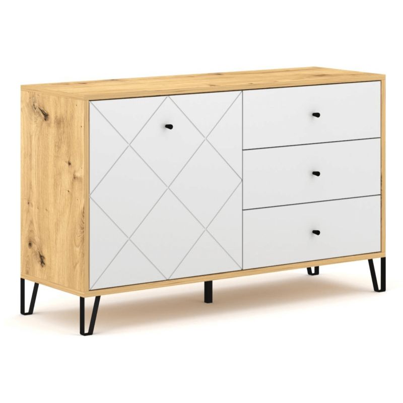 Komoda Bacardi 123 cm Mebel Elite z Szufladami Dąb Artisan/Biały 1 szt