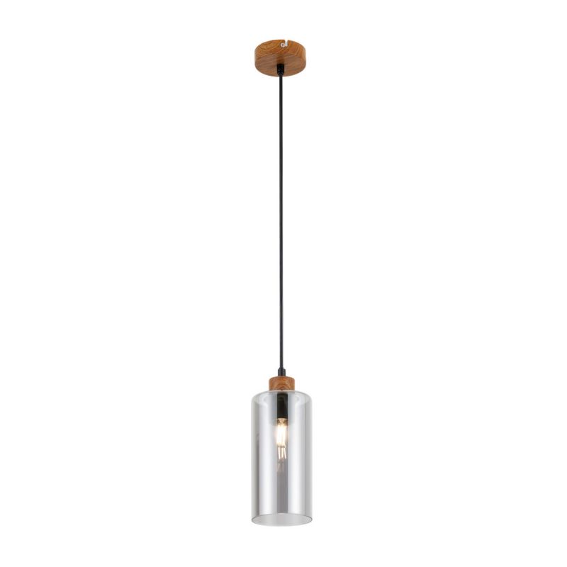 Lampa wisząca Italux Naster 0709 drewniana-czarna-szkło-dymiona nowoczesna 1xE27 x 25W 1 szt.