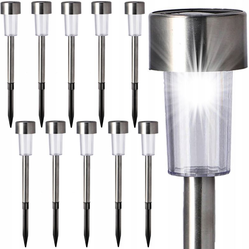 Lampa solarna JUMI lampy solarne słupek INOX ogrodowe wbijane słupki do ogrodu 10 szt.