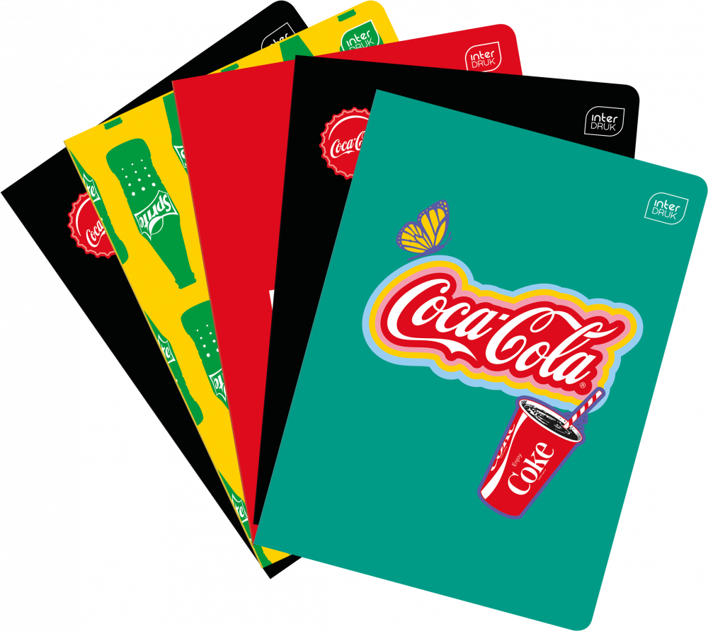 5x Zeszyt A5 Interdruk Coca Cola, w wąskie kolorowe linie, 32 kartki, mix wzorów
