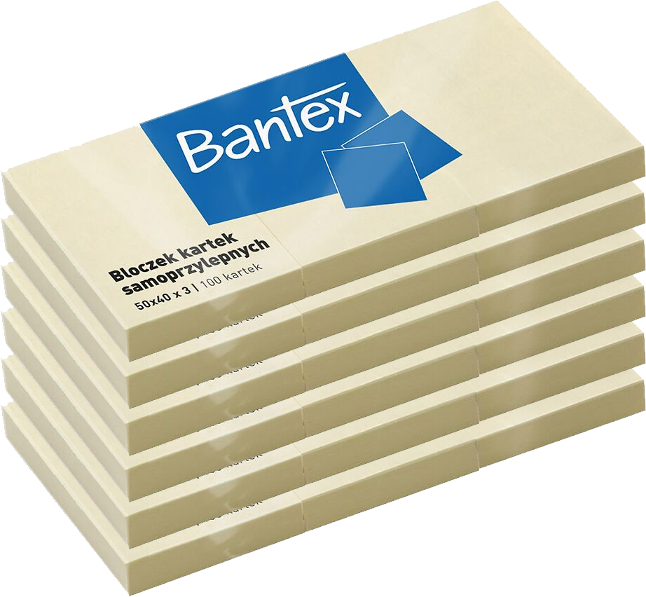 6x Karteczki samoprzylepne Bantex, 50x40mm, 3x100 karteczek, żółty