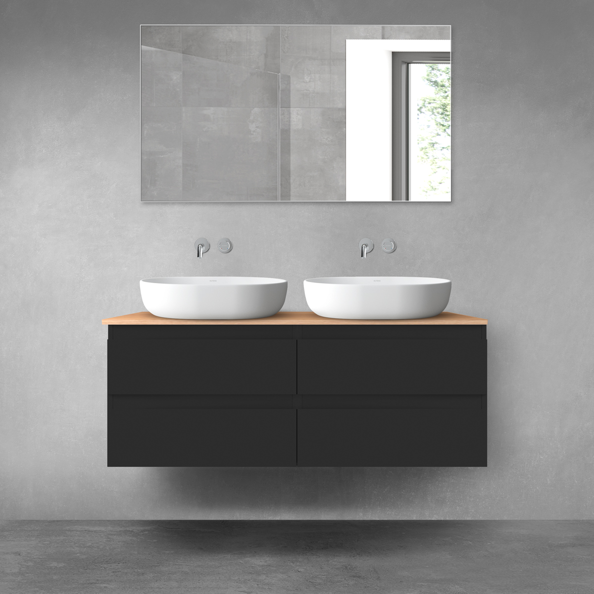 Darmowa Dostawa - Zestaw mebli łazienkowych 120x46.4x48.6 cm podumywalkowa wisząca czarna Oltens Vernal 68215300