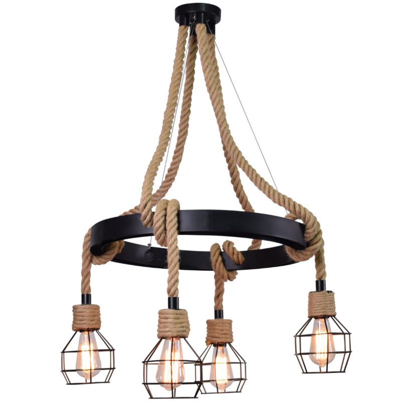 Żyrandol Polux Rope czarno-jasny brąz marynistyczna 4xE27 x 10W 1 szt.