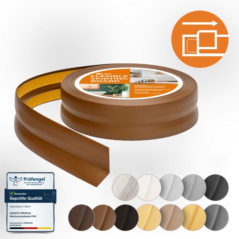Listwa wykończeniowa PCV 18x18mm, QUEST, samoprzylepna, elastyczna, miękka taśma dekoracyjna, brąz, 25m