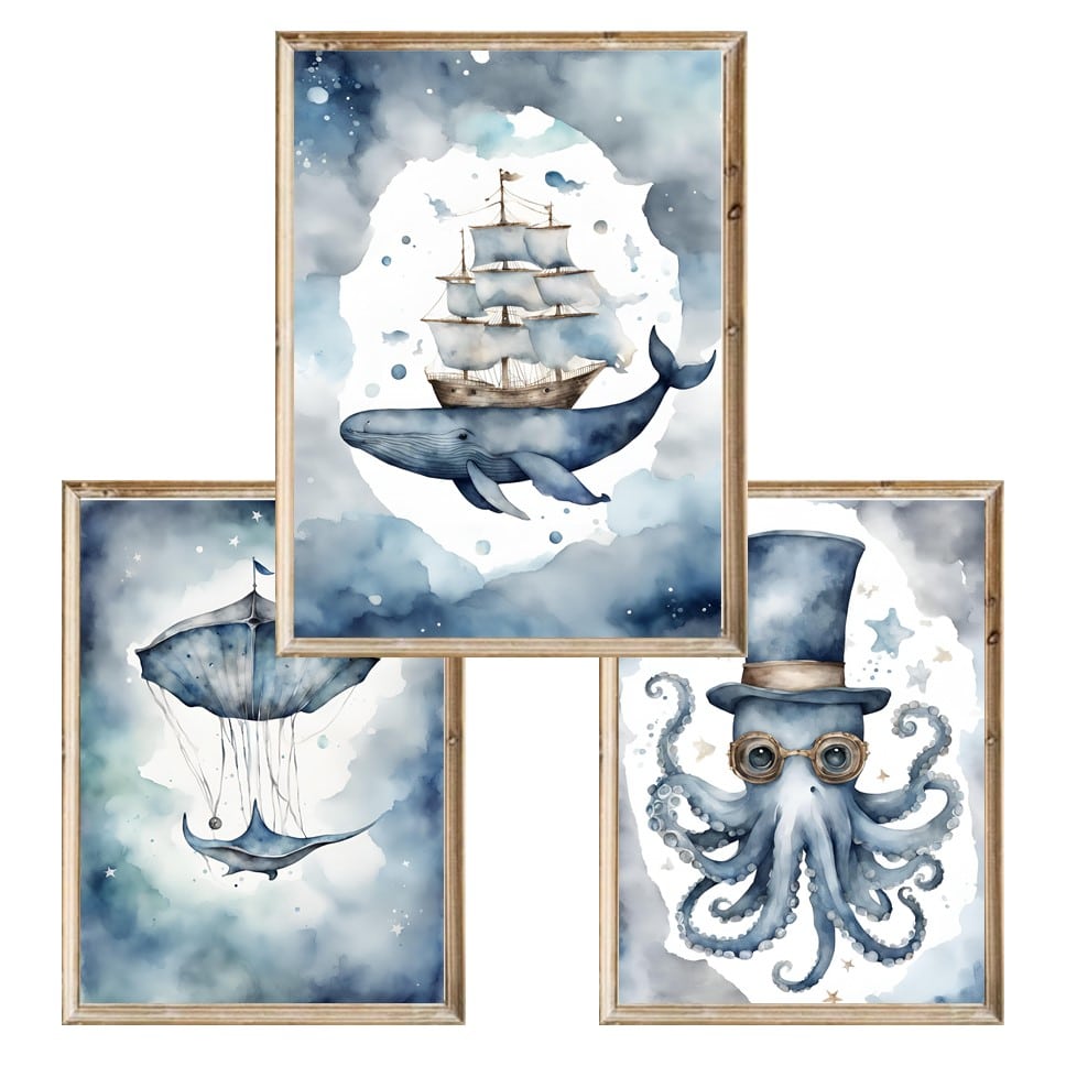 Zestaw trzech plakatów dla dzieci Magic Ocean 2 - A3