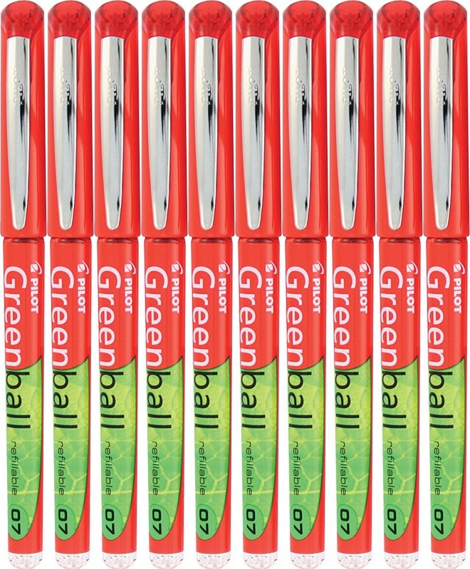 10x Pióro kulkowe Pilot, GreenBall, 0.7mm, czerwony