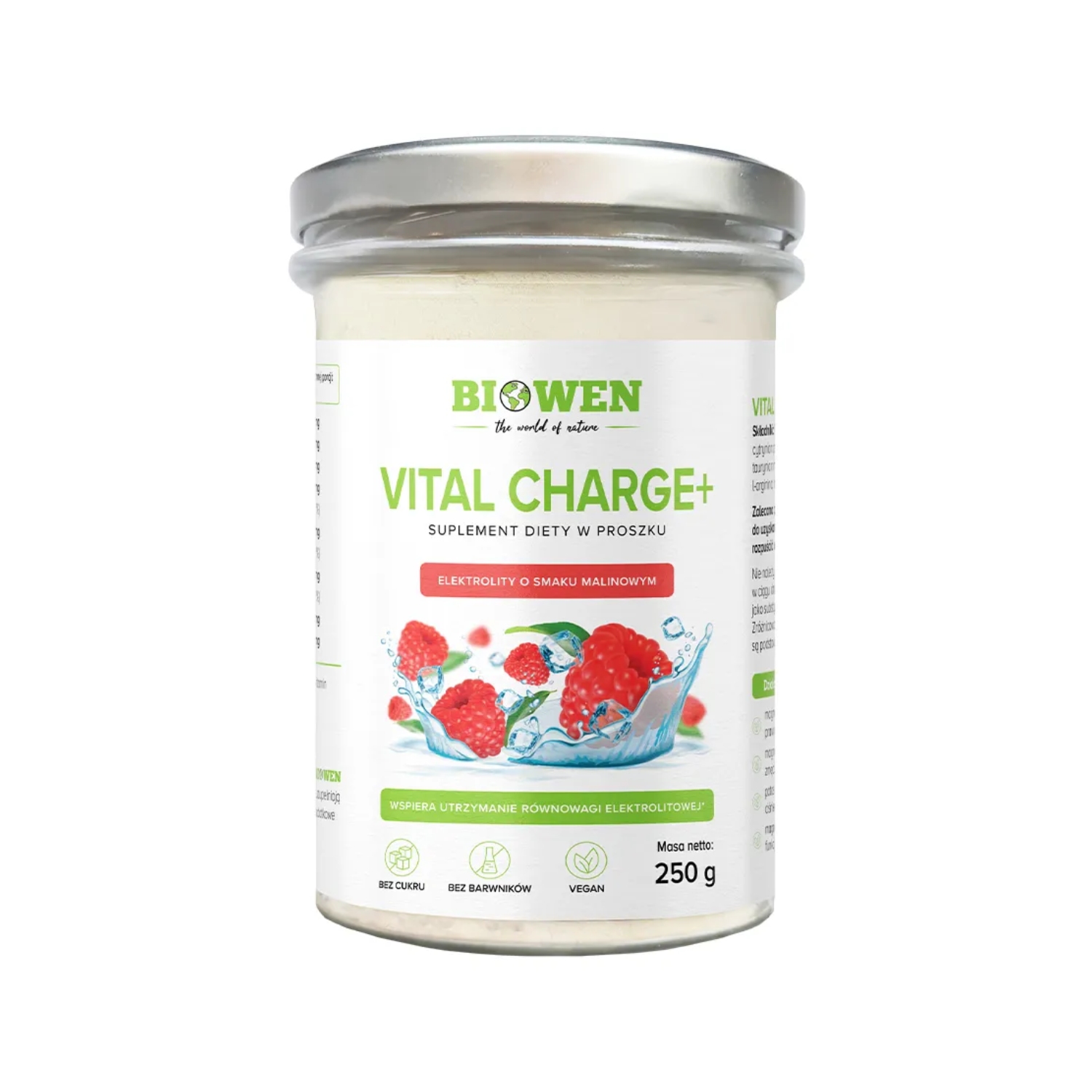 Biowen, elektrolity vital charge+, smak malinowy, 250 g
