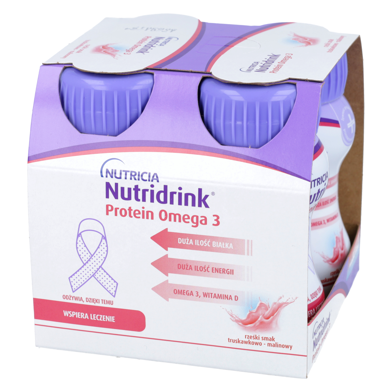 Nutridrink protein omega 3 o smaku truskawkowo-malinowym, 4 x 125 ml