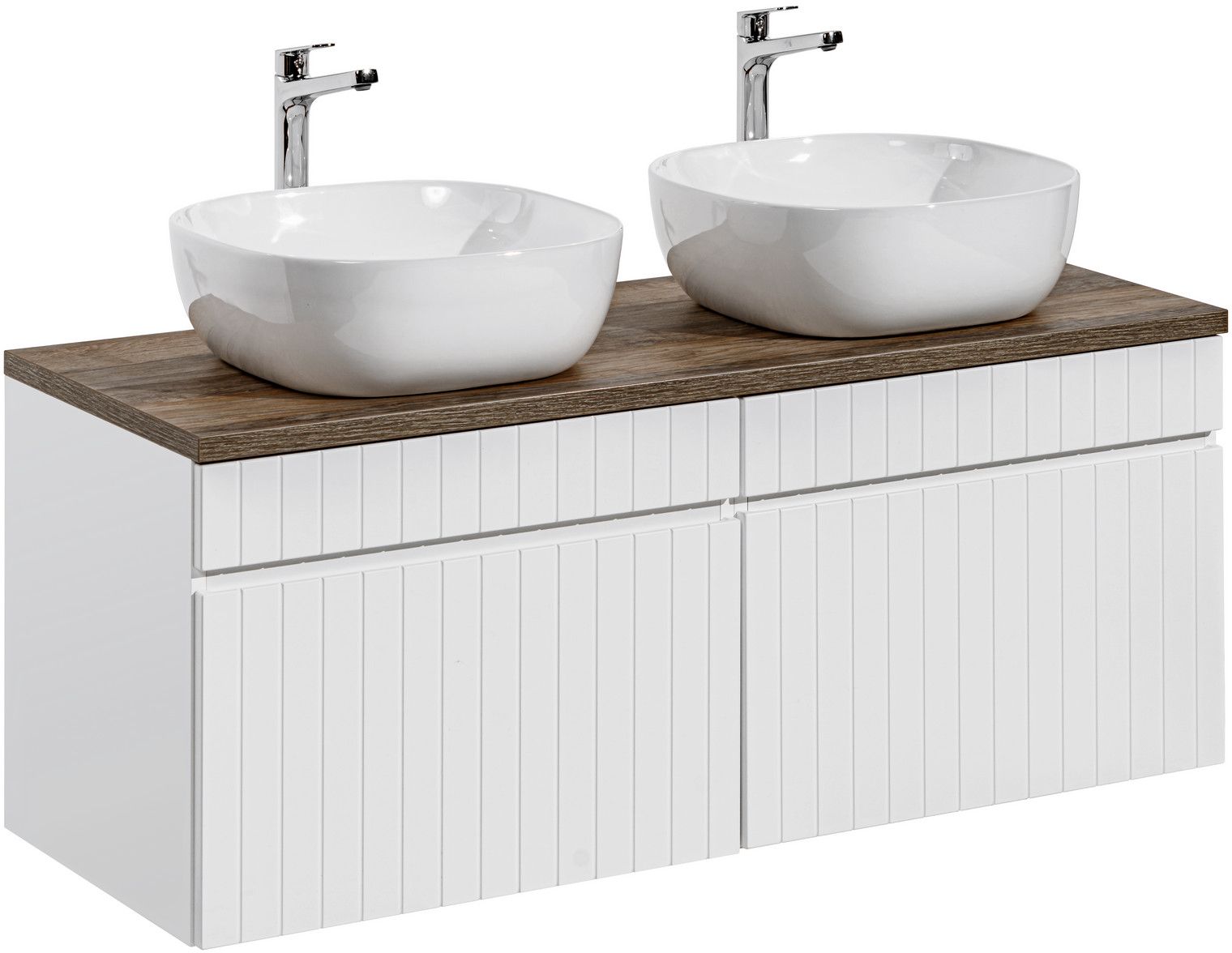 Zestaw Comad Iconic White szafki 80 cm i 80 cm wiszące białe z blatem meblowym 160 cm dąb i umywalki Smile 50x40 cm biały połysk SET ...