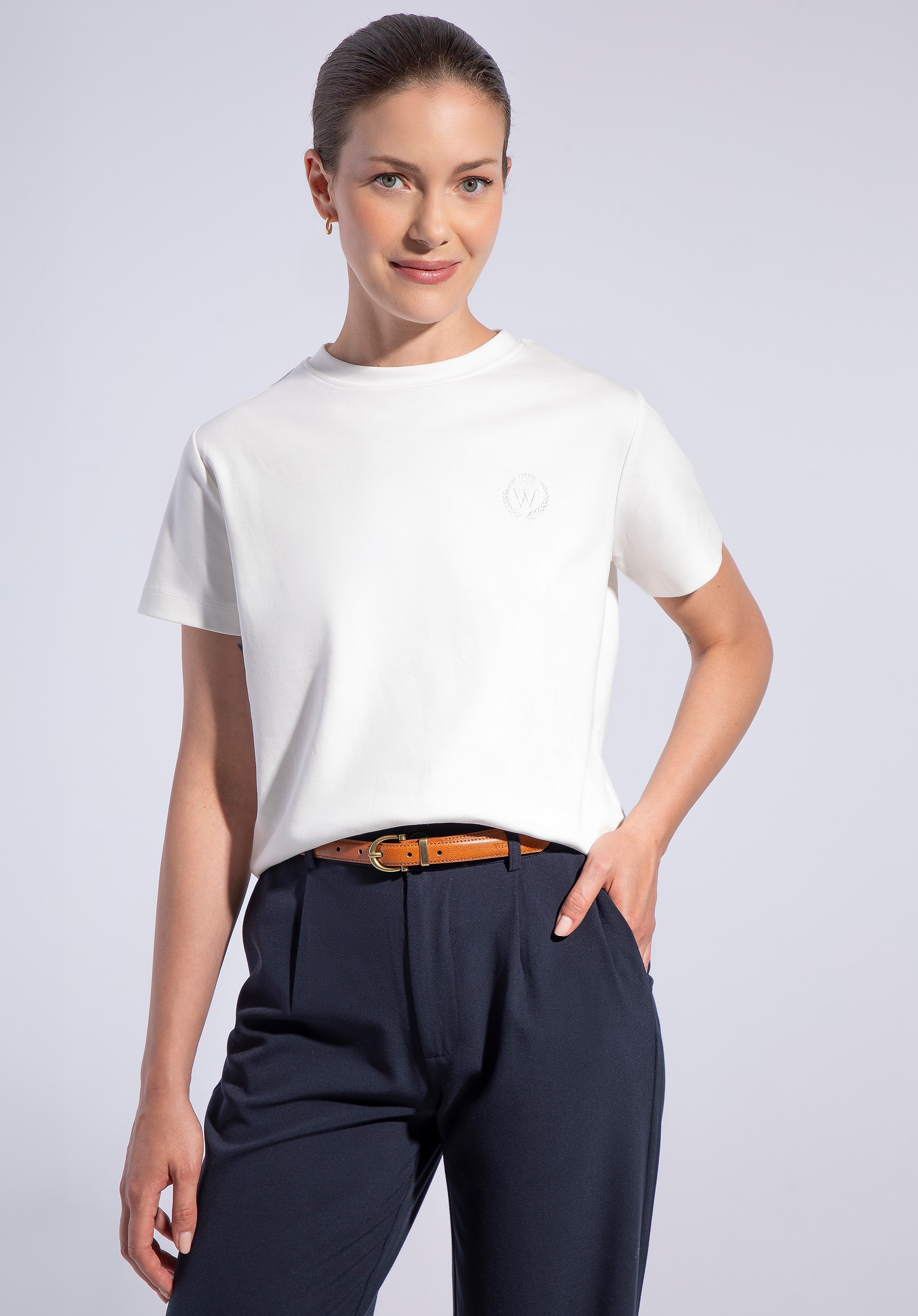 T-shirt damski z bawełny złamana biel
