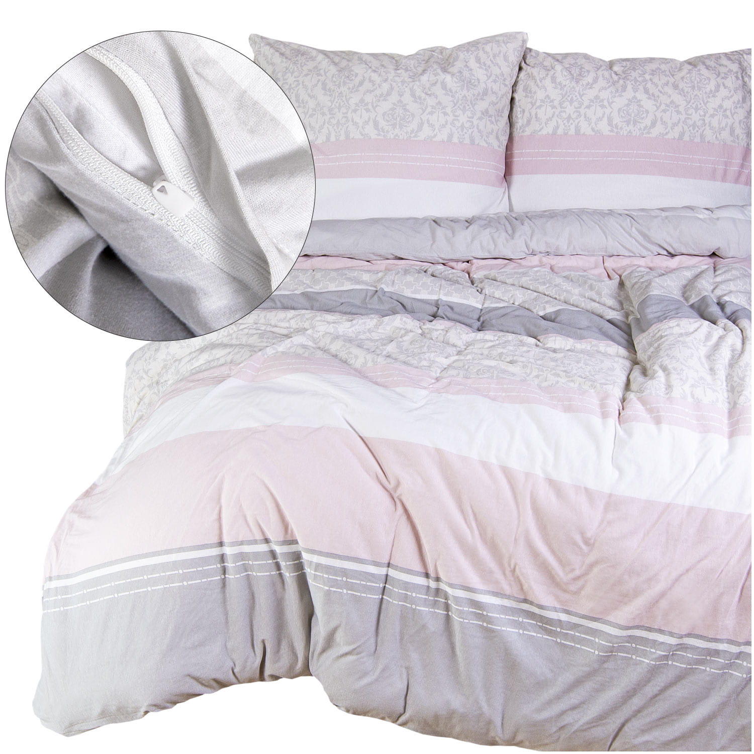 Komplet pościeli 220x200 JERSEY 100% BAWEŁNA pasy różowe poszwa + poszewki