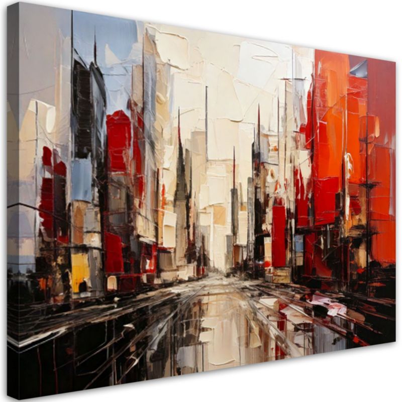 Obraz do salonu pokoju nowoczesny Feeby Miasto Abstrakcja czerwony beżowy 90x60cm 1szt