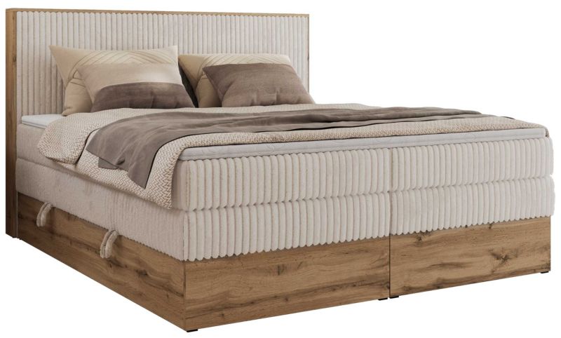 Łóżko kontynentalne MKS Meble WOOD CLASSIC KING 160x200 H4 beżowy sztruks 1 szt.