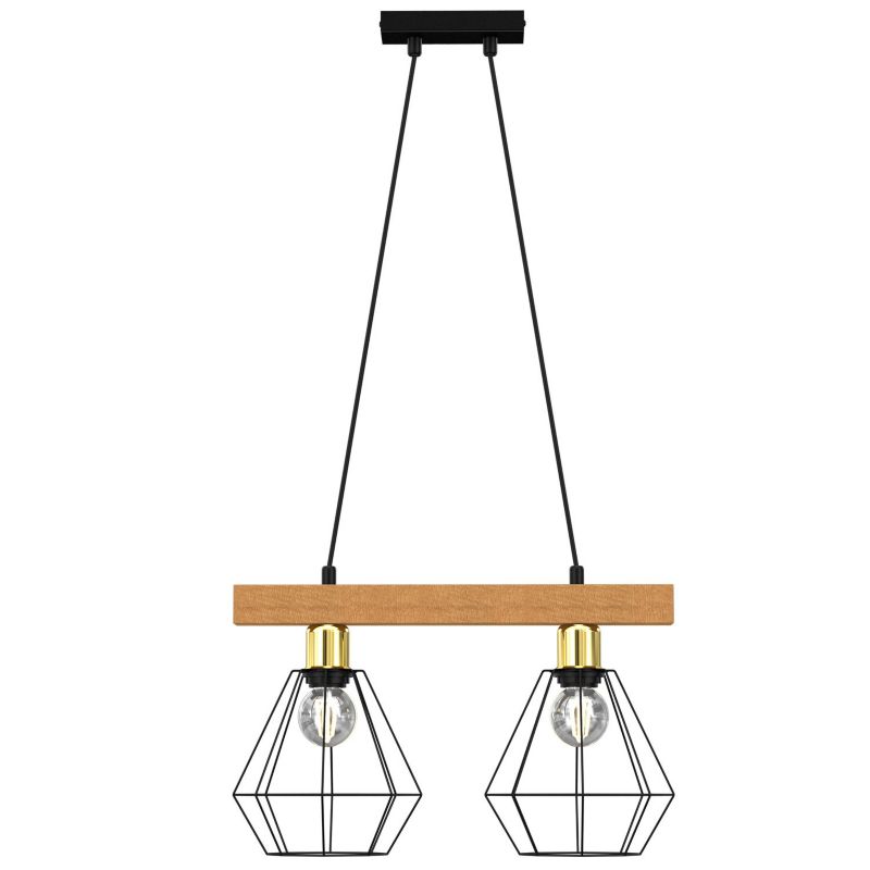 Lampa wisząca Luminex Vastra czarny matowa-jasne drewno-złota wym: 110 x 46 x 19 cm 2xE27 x 15W 1 szt.