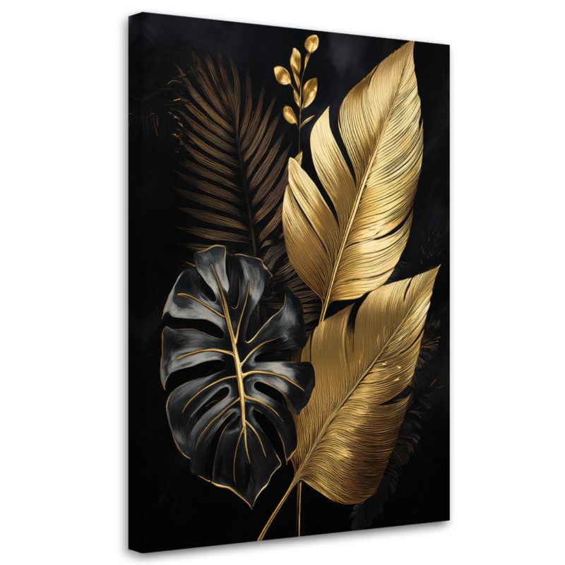 Obraz na płótnie Feeby Liscie Monstery Palmy w złocie 40x60cm 1szt