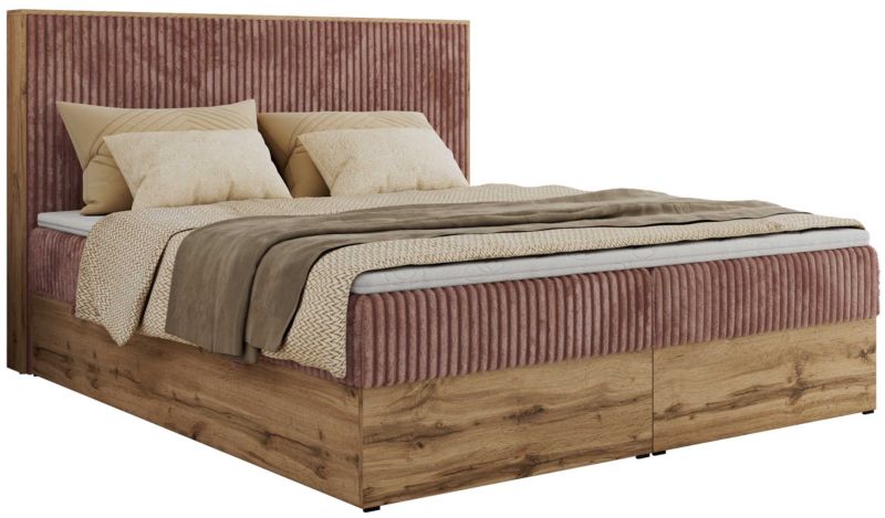 Łóżko kontynentalne MKS Meble WOOD CLASSIC 160x200 H4 różowy sztruks 1 szt.