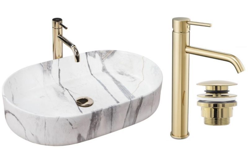 Umywalka nablatowa GTM Design Nadia M12 Szara z baterią w zestawie 1 szt.