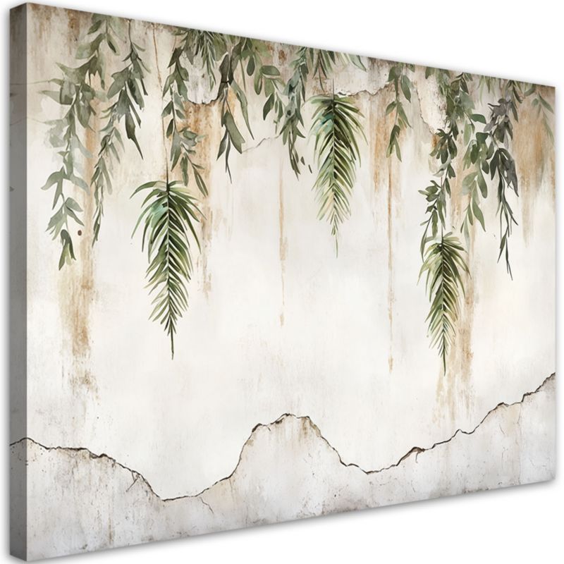 Obraz do salonu sypialni Feeby Wiszące zielone liście na beżowym tle 100x70cm 1szt