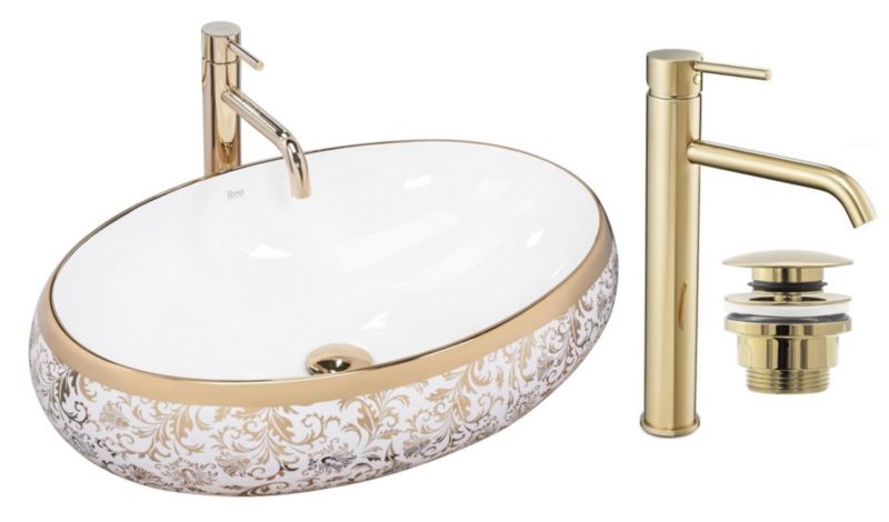 Umywalka nablatowa GTM Design Margot M5 Złota z baterią w zestawie 1 szt.