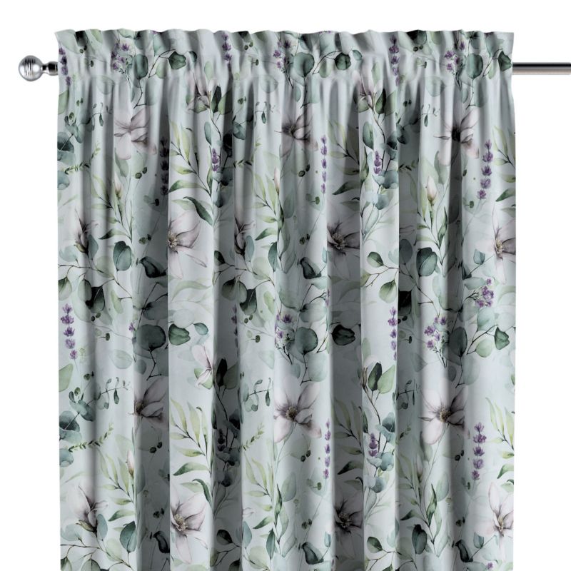 Zasłona na kanale z grzywką 1 szt. 130 x 245 cm Dekoria magnolie na miętowym tle 1 szt.