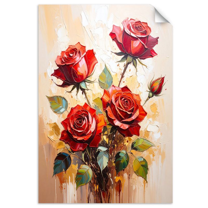 Naklejki samoprzylepne do salonu sypialni Feeby Czerwone Róże Kwiaty beżowe tło 60x90cm 1szt