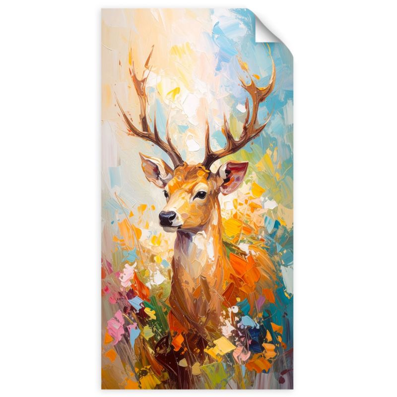 Naklejka na ścianę do pokoju młodzieżowego Feeby Kolorowy Jeleń efekt farby olejnej 50x100cm 1szt