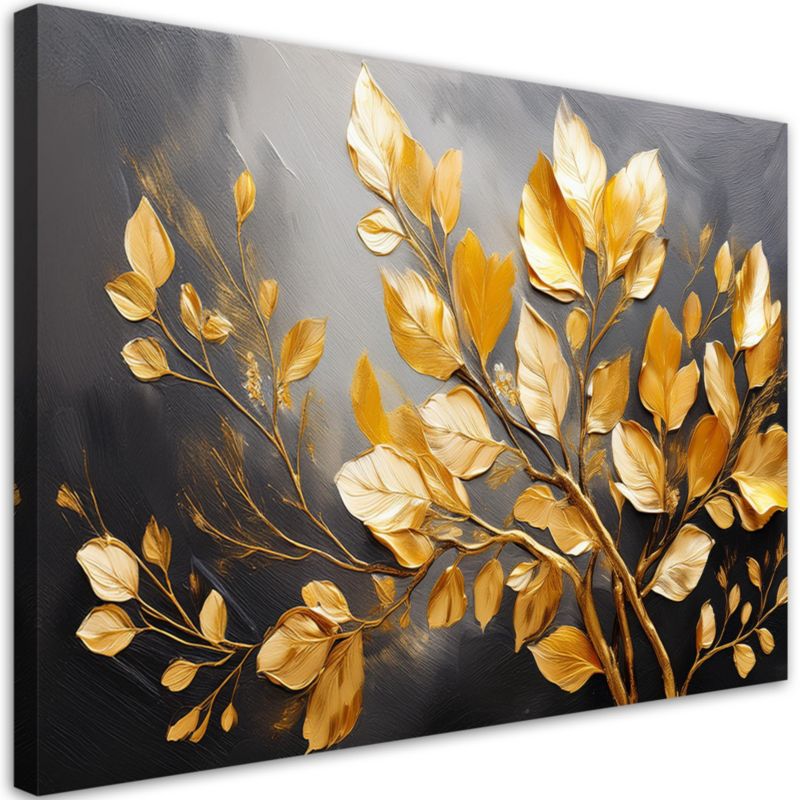Obraz na płótnie Feeby Złote Liście na szarym Tle 60x40cm 1szt