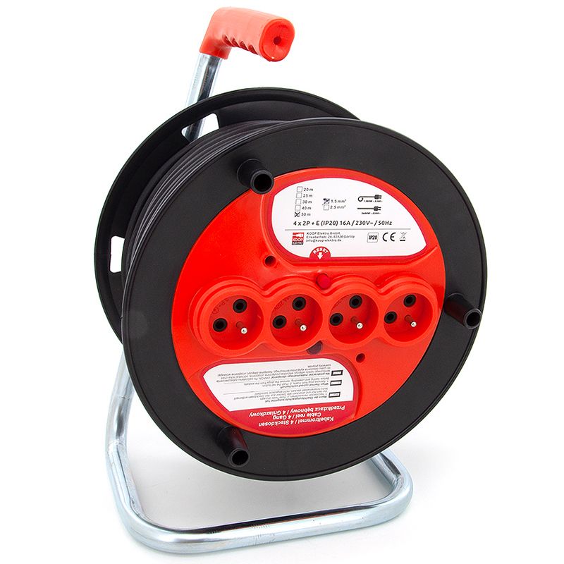 Przedłużacz budowlany bębnowy ELS Elektrotechnika 2OWR440 4x230V IP20, H05RR-F 3x2,5 40M, gumowy, z uziemieniem, 1 szt.