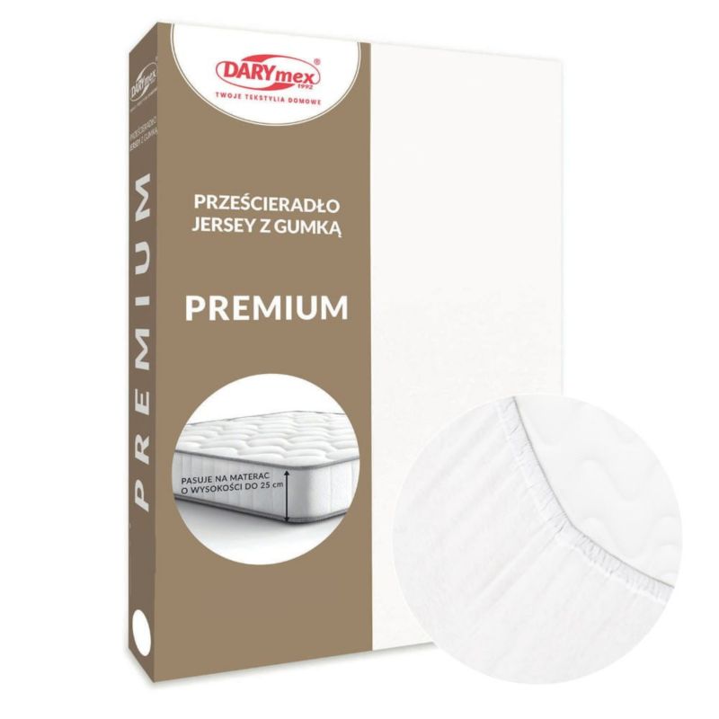 Prześcieradło jersey z gumką Darymex 160x200 kolor biały PREMIUM 1 szt.
