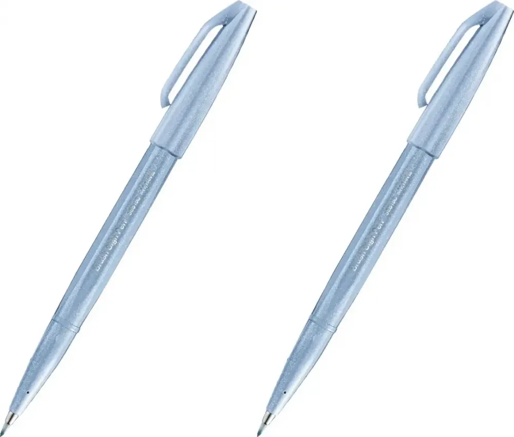 2x Pisak pędzelkowy do kaligrafii Pentel Brush Sign Pen SES15C, 2.07mm, szaro-błękitny
