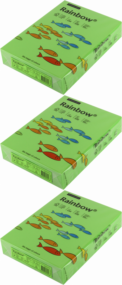 3x Papier kolorowy Rainbow, A4, 80g/m2, 500 arkuszy, zielony (R76)