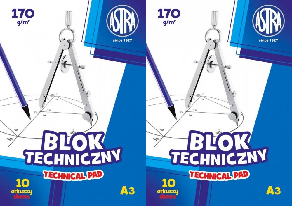 2x Blok techniczny Astra, A3, 10 kartek, biały
