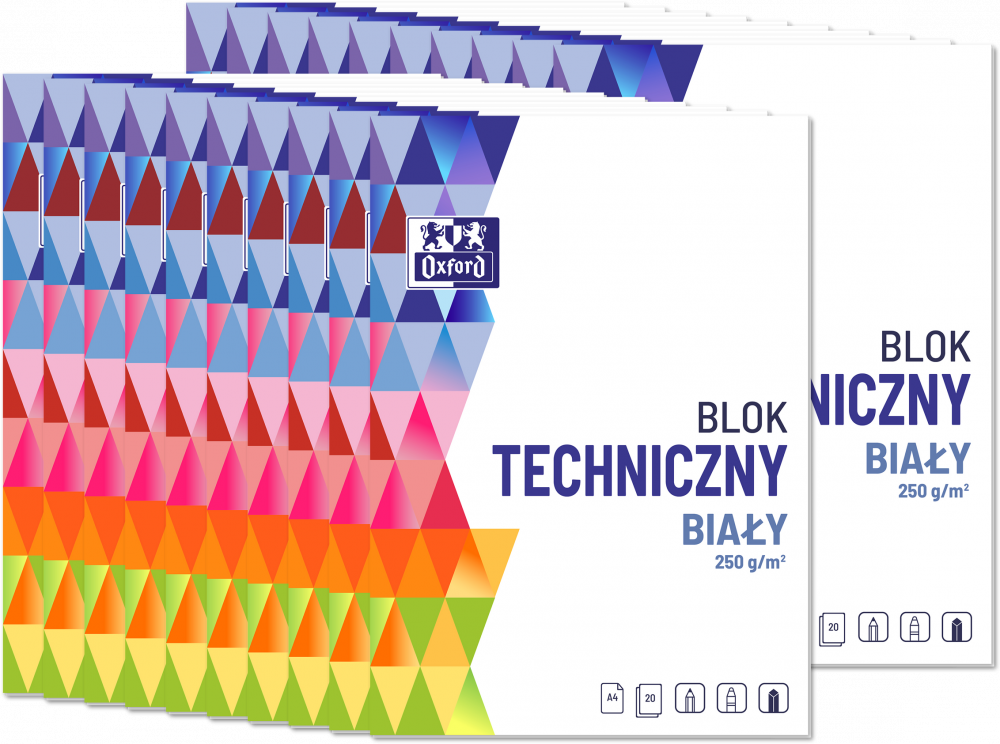 20x Blok techniczny Oxford, A4, 10 kartek, biały