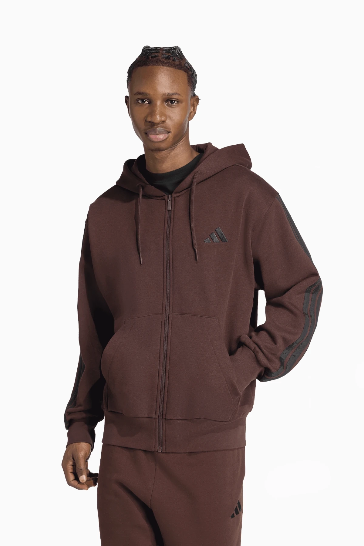 Bluza z kapturem adidas Essentials 3-Stripes Fleece - Brązowy