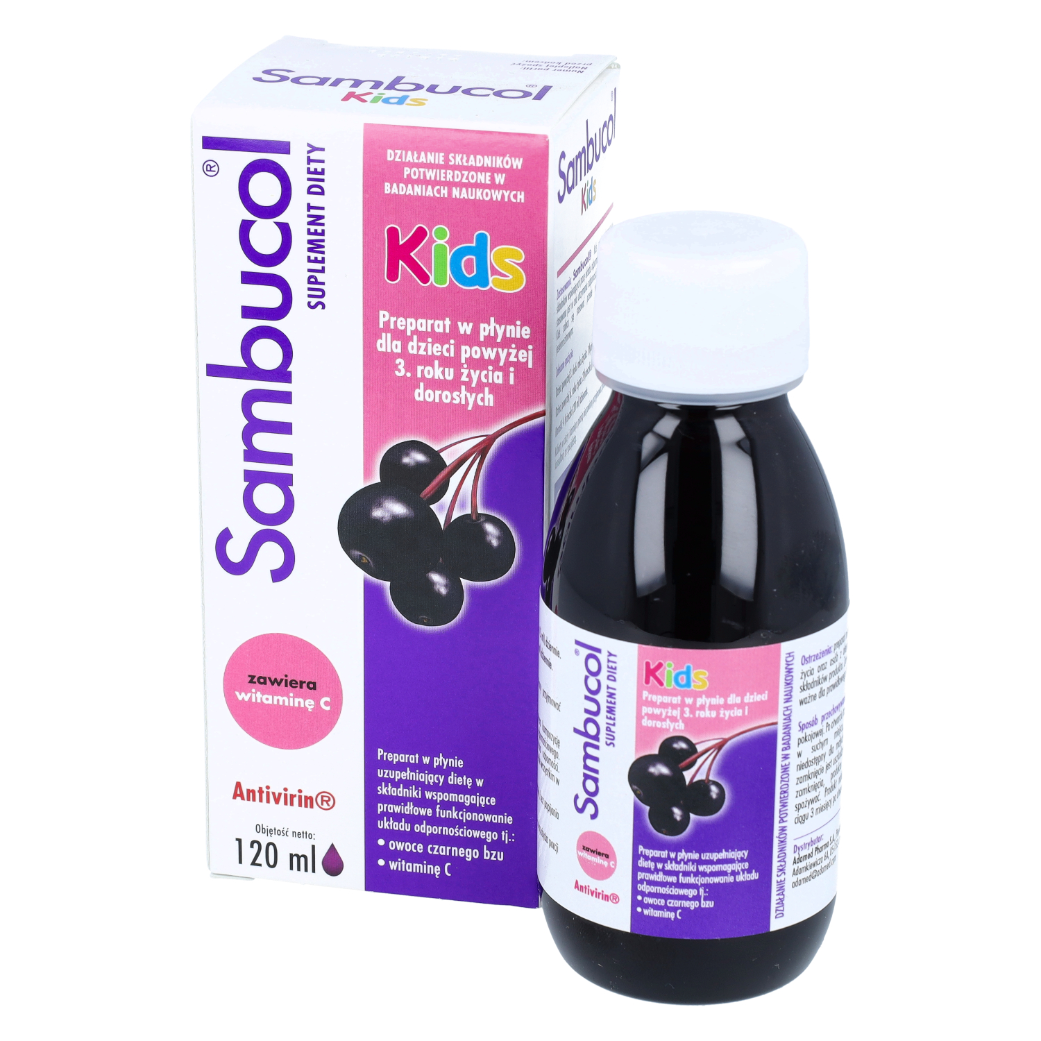 Sambucol kids, syrop dla dzieci powyżej 3. roku życia, 120 ml
