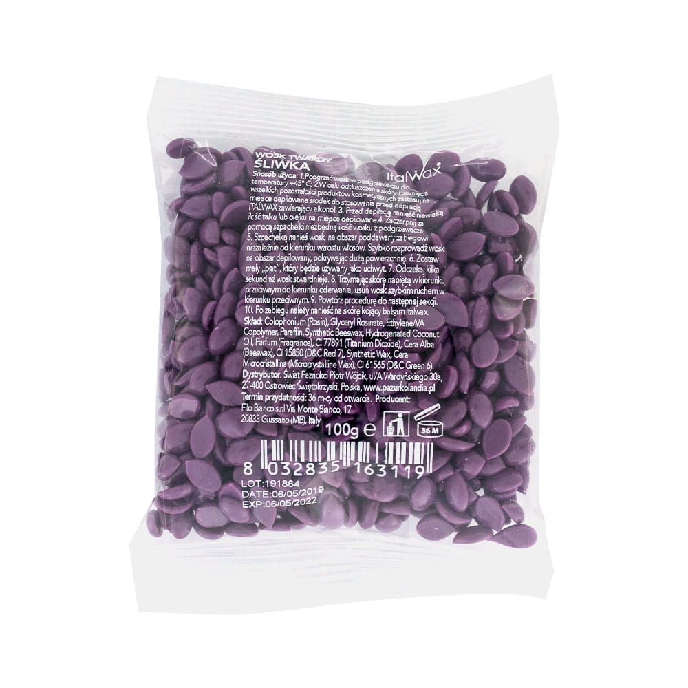 Wosk twardy w dropsach niskotemperaturowy do depilacji bezpaskowej ItalWax Śliwka Film Wax 100 g