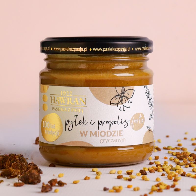 Pyłek i propolis FORTE w miodzie gryczanym 240g - Pasieka z Pasją Hawran