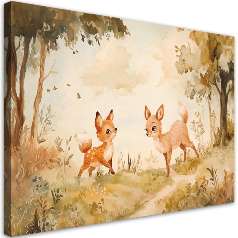 Obraz do pokoju dziecka Feeby Sarenki Zwierzęta w lesie Beżowy 60x40cm 1szt