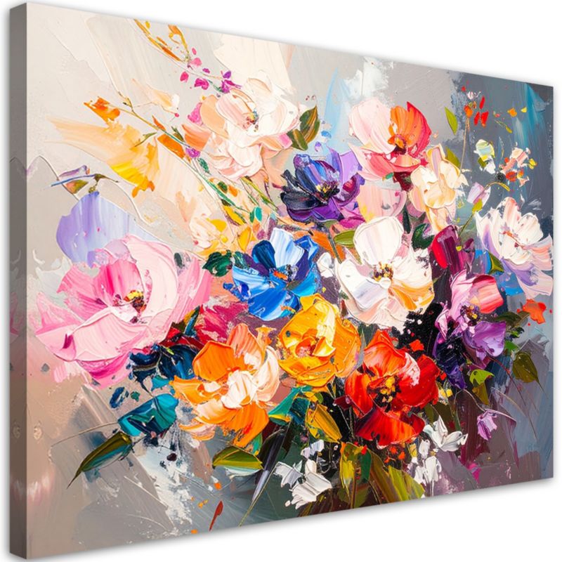 Obraz do salonu nowoczesny Feeby Kolorowy Bukiet Kwiatów imitacja farby 100x70cm 1szt
