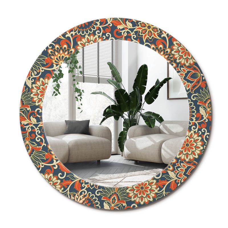Łazienkowe lustro z ramą Wallfluent fi50 cm Retro kwiaty 1 szt.