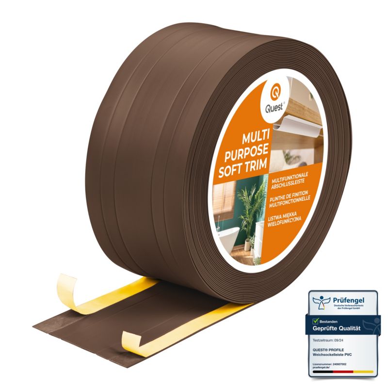Listwa wykończeniowa W4 z PCV 2w1 110mm, QUEST samoprzylepna, maskująca elastyczna listwa podłogowa, ścienna, brąz, 10m