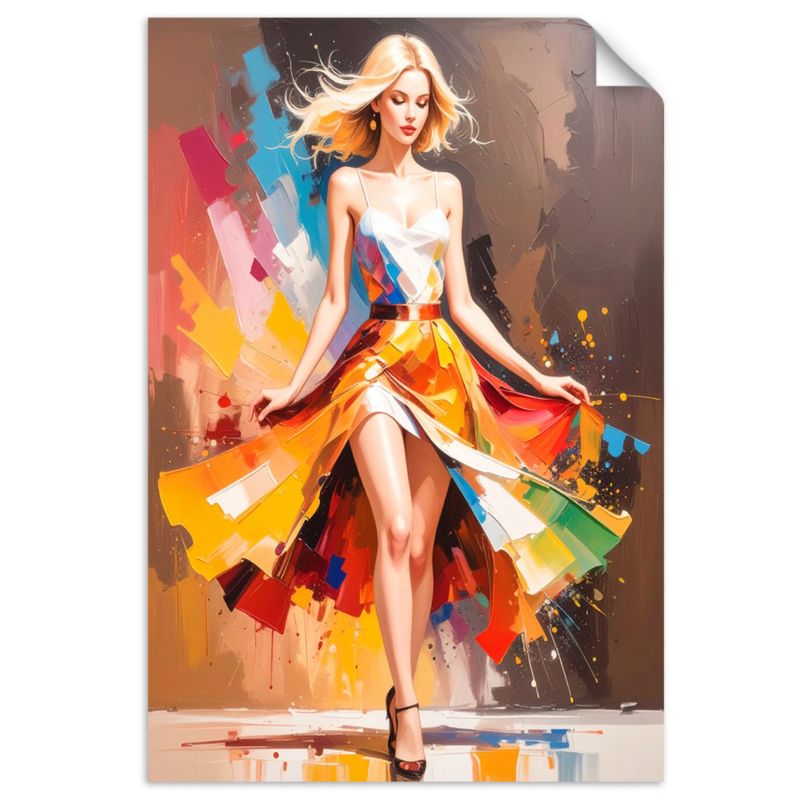 Naklejki samoprzylepne do salonu sypialni Feeby Kobieta w kolorowej sukience 100x150cm 1szt